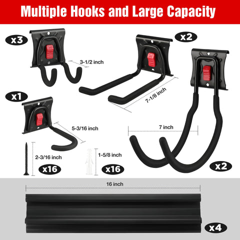 WORKPRO solid steel hooks indicate strong durability for heavy items