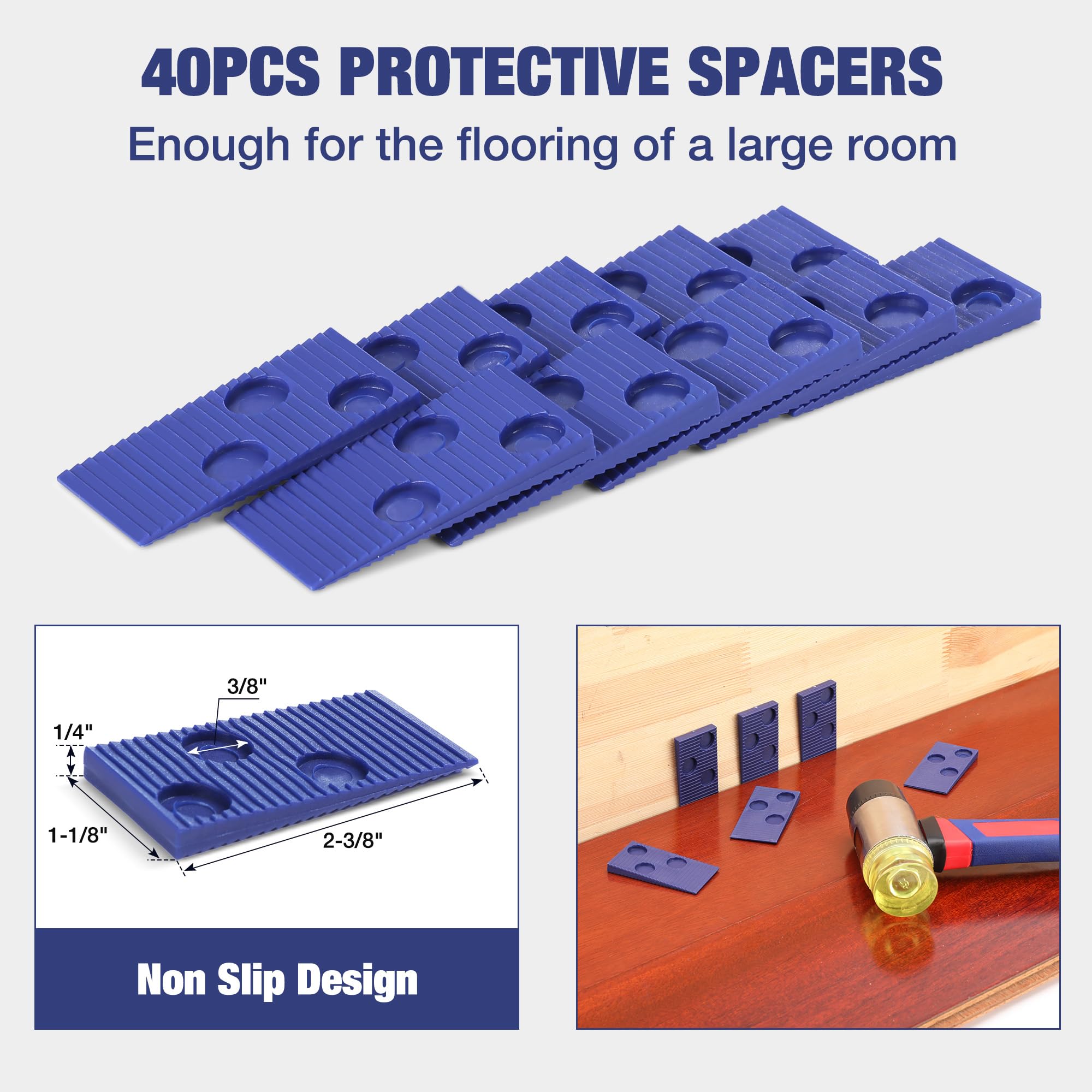 WORKPRO 40-piece spacers maintain even gaps for clean laminate layouts.