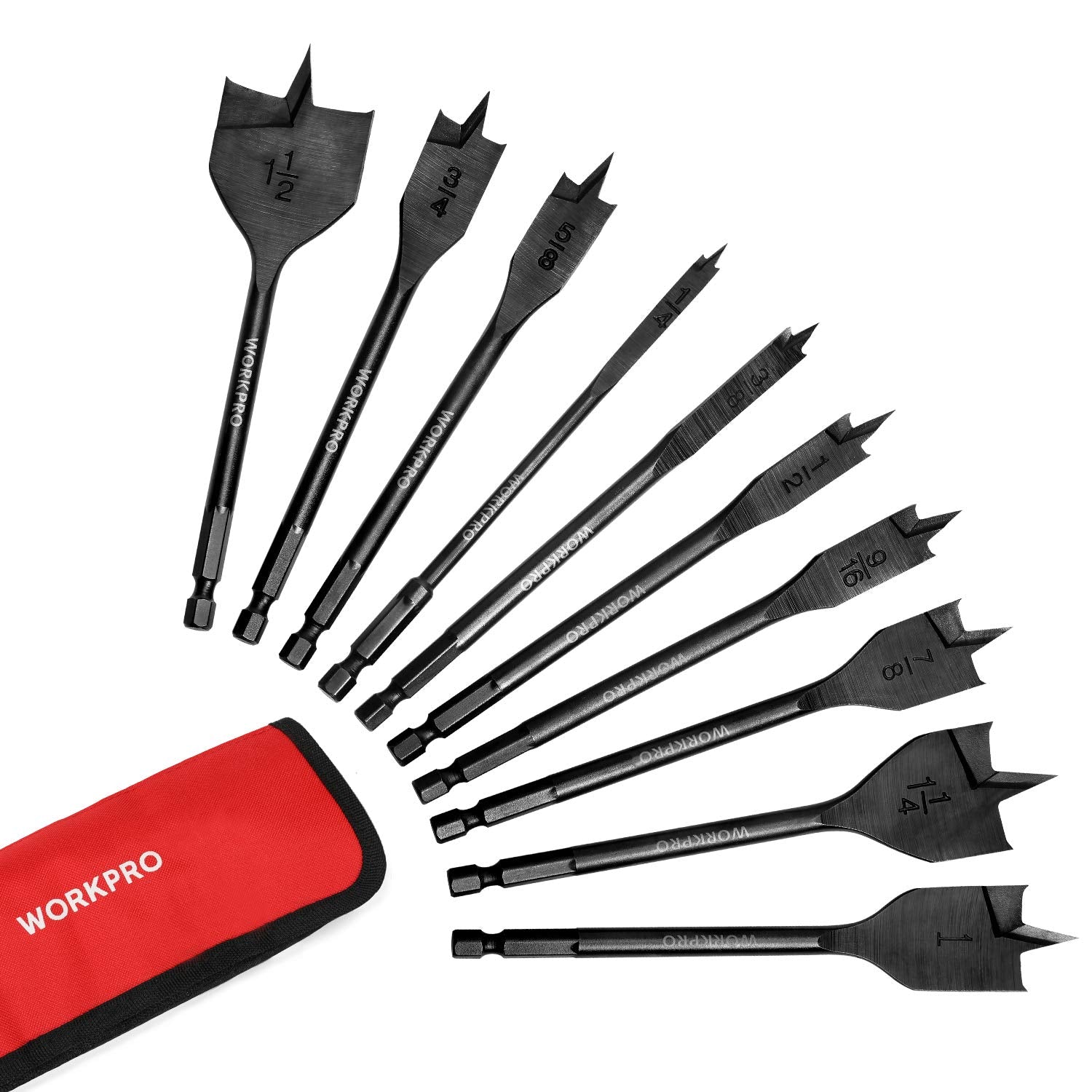 WORKPRO spade bits set with storage case for organized woodworking.