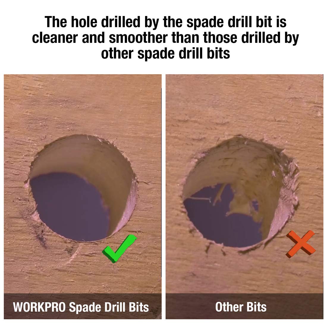 WORKPRO varied-sized spade bits from 1/4 to 1-1/2 inch.