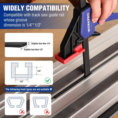 WORKPRO squeeze grip enables one-handed operation during clamping.