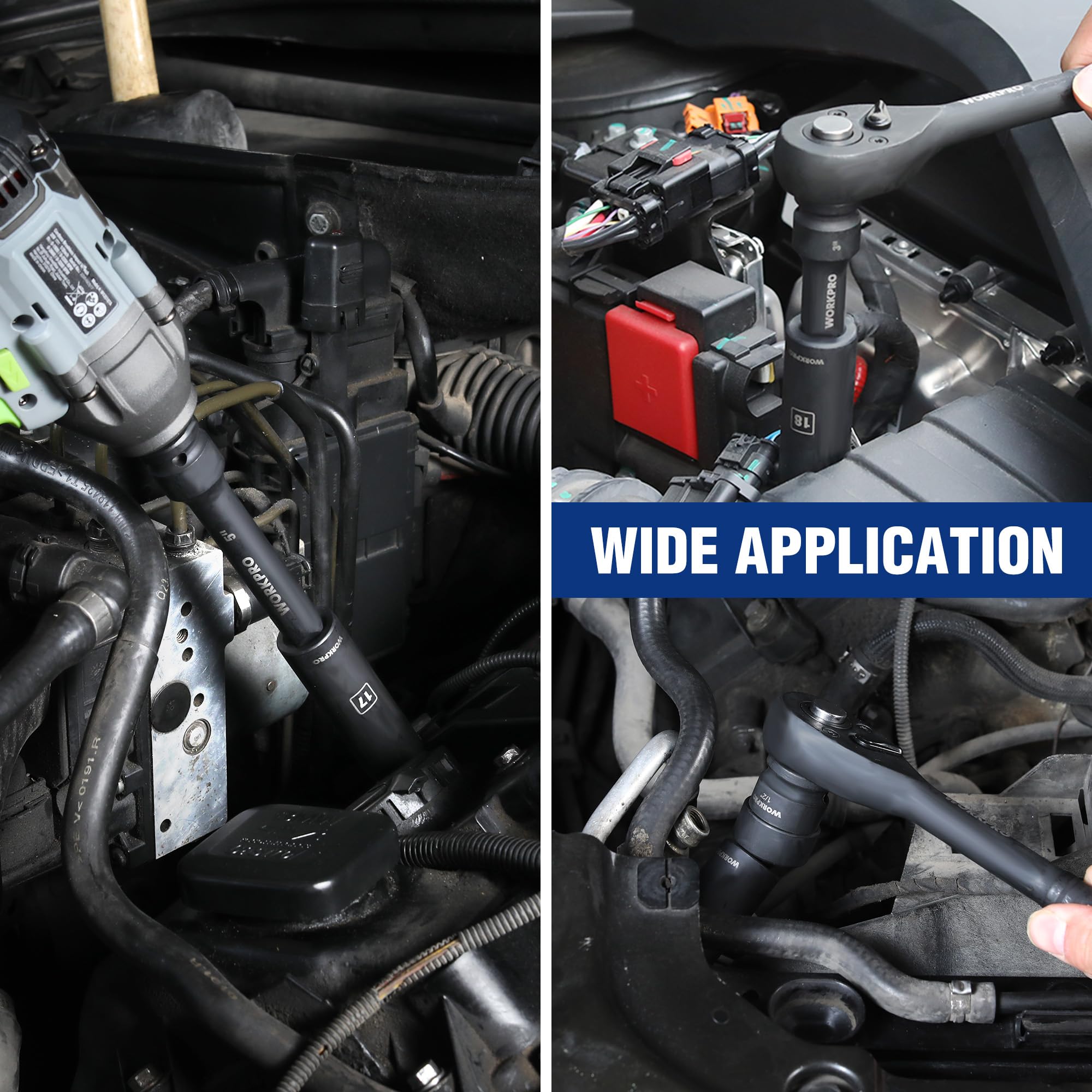 WORKPRO durable storage case keeps sockets organized.
