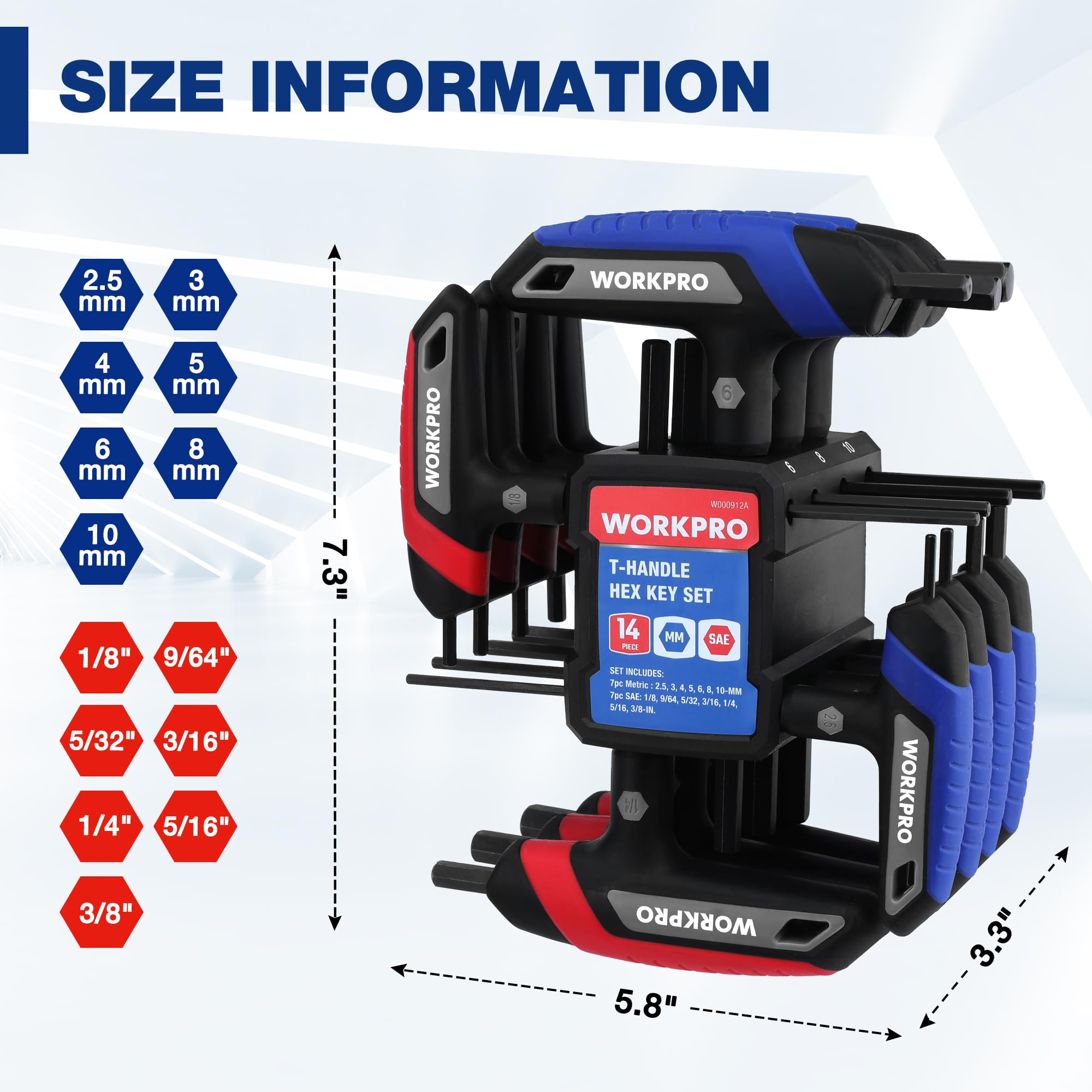 WORKPRO T-handle set with long shanks for reach