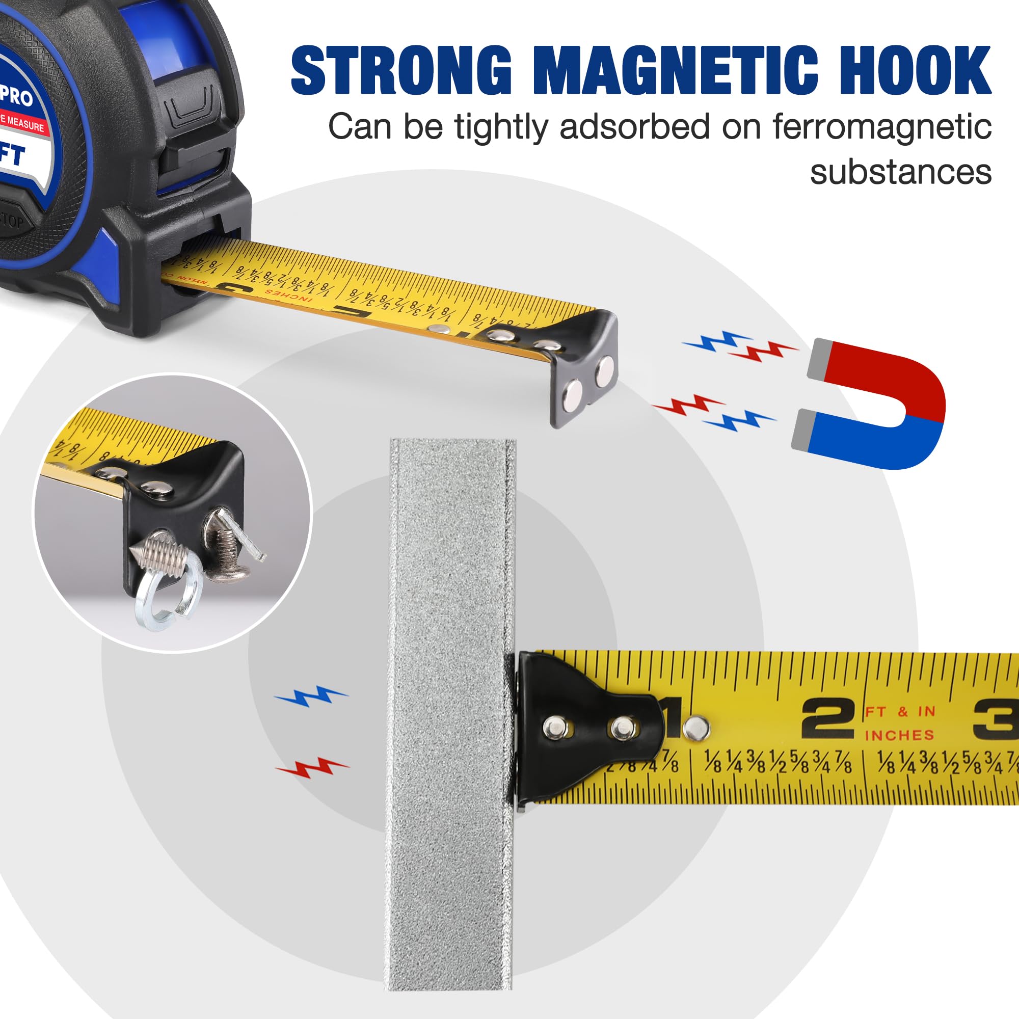 WORKPRO tape measure with durable ABS/TPR shell resisting drops
