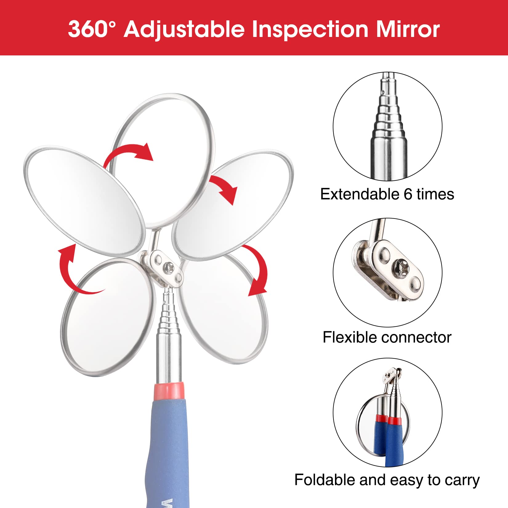 WORKPRO telescoping inspection mirror extended for hard-to-see areas