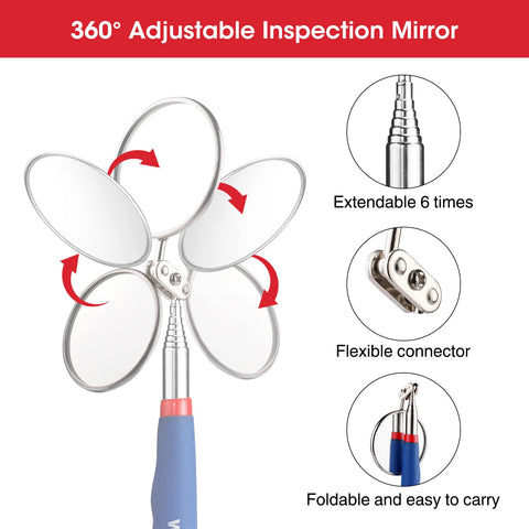WORKPRO telescoping inspection mirror extended for hard-to-see areas