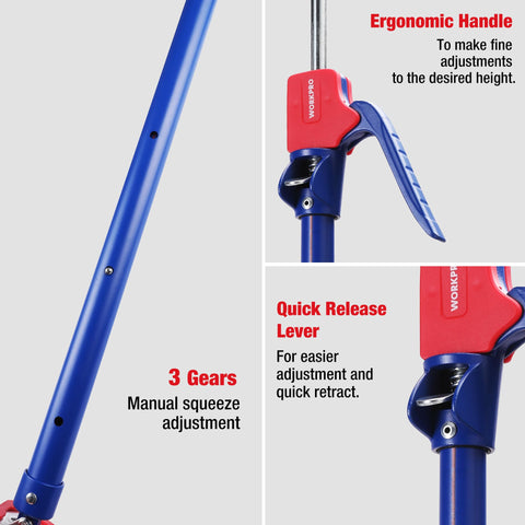 WORKPRO telescoping pole with 360° rotating head for versatile setups
