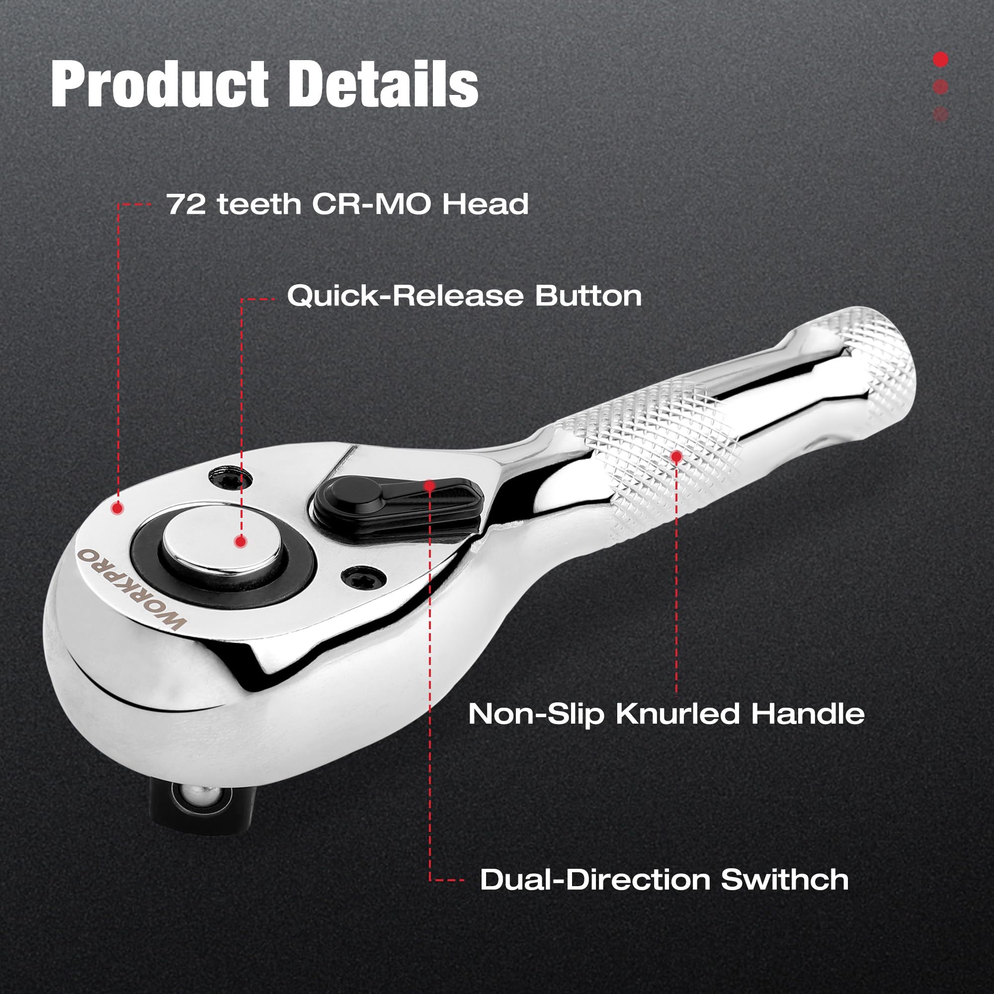 WORKPRO 3/8-inch drive mini ratchet with compact profile.