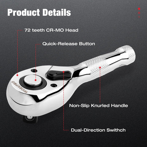 WORKPRO 3/8-inch drive mini ratchet with compact profile.