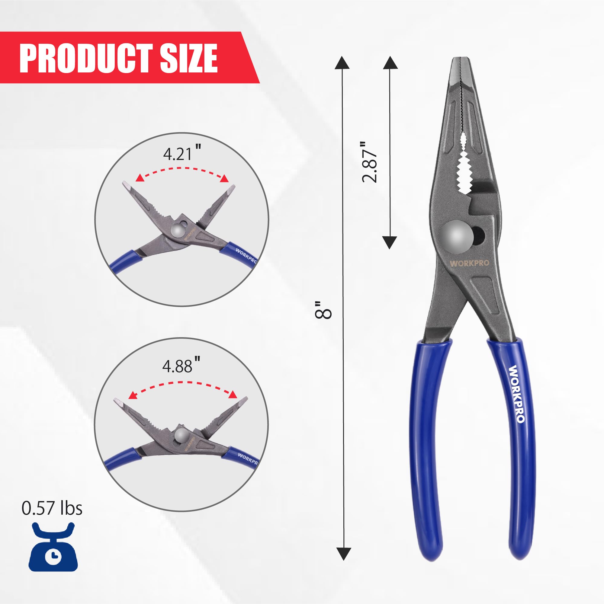WORKPRO three-zone serrated jaw for secure grip on various shapes.