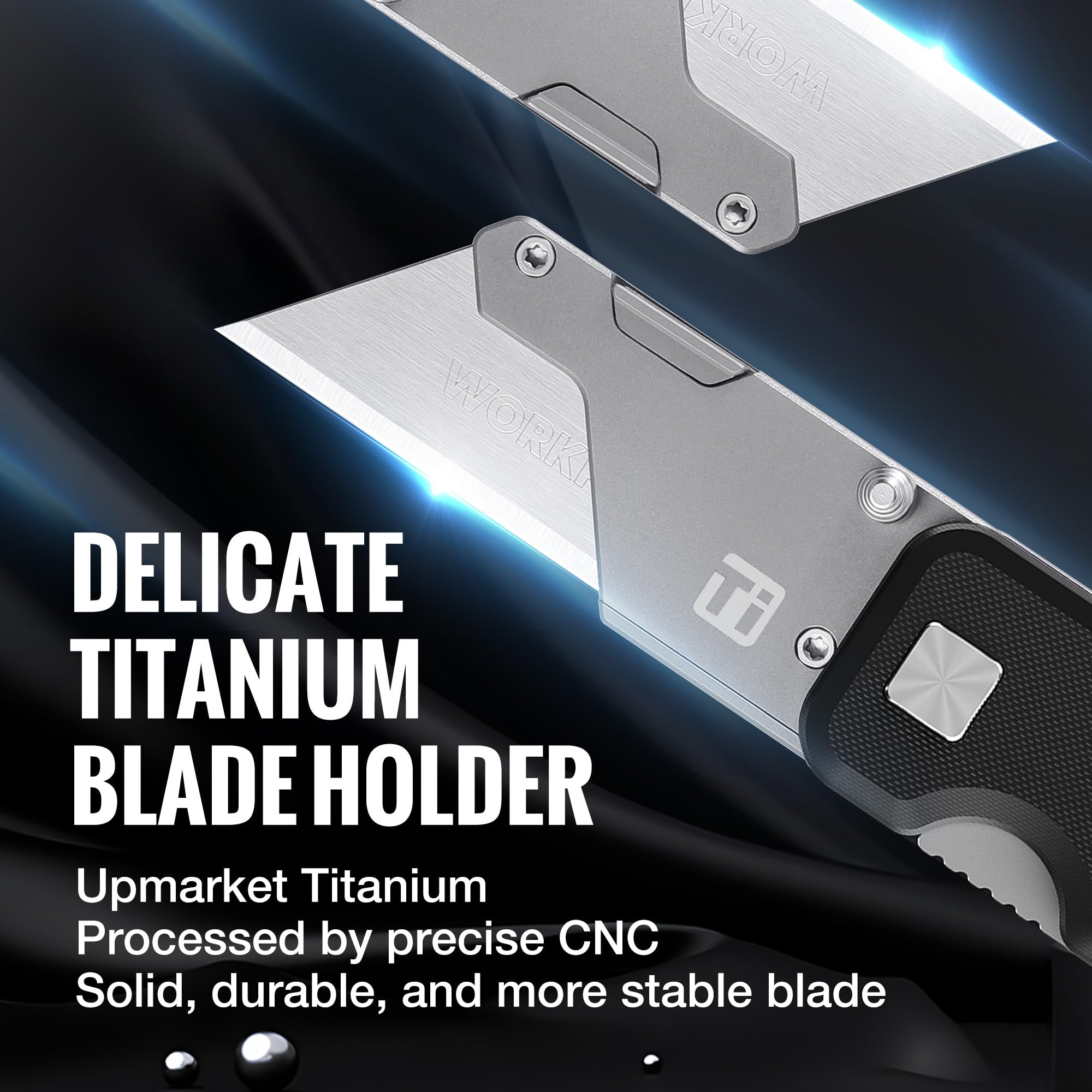 WORKPRO Titanium Knife showing extended blade exposure for wider cuts.