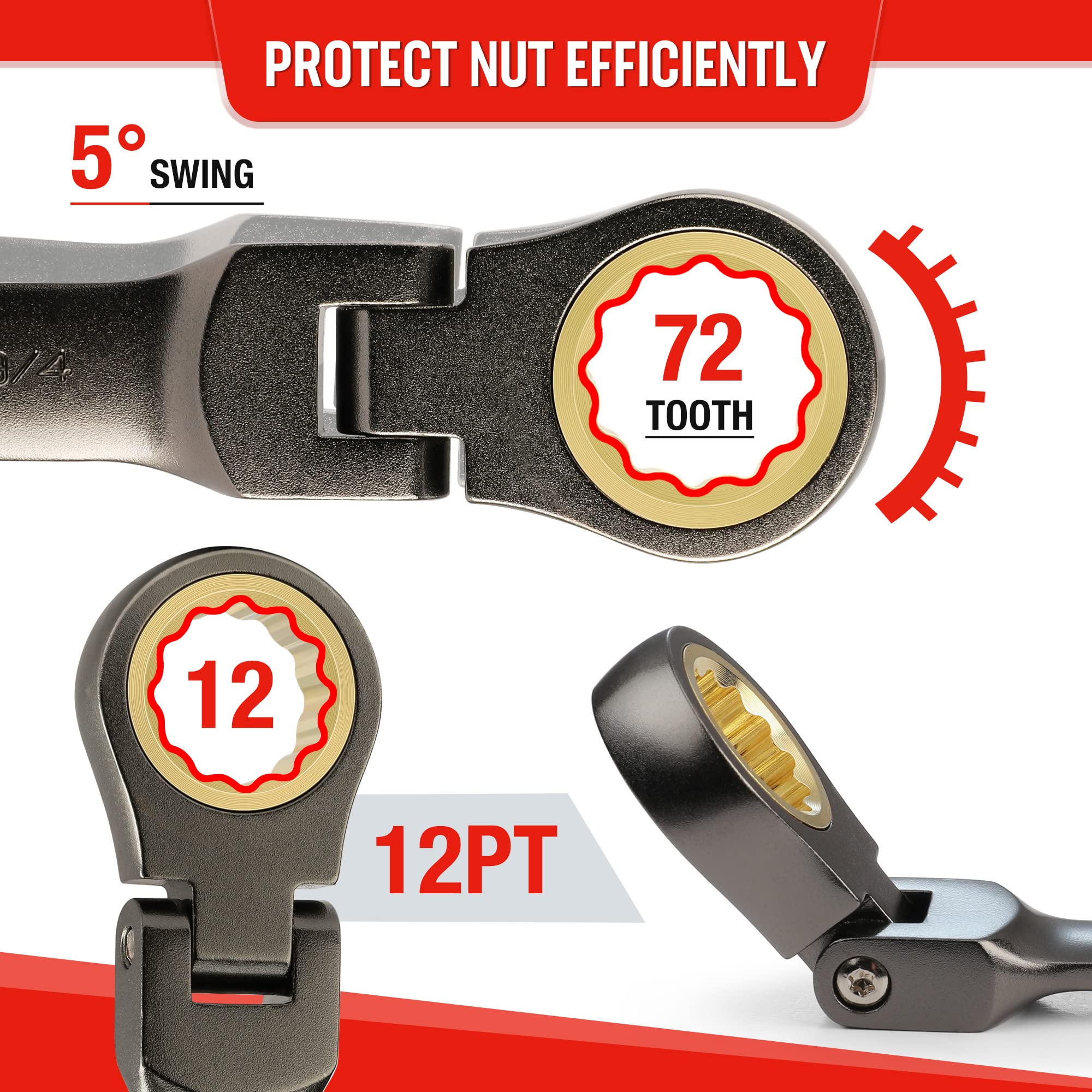 WorkPRO titanium-plated ratchet wheel enhances durability.
