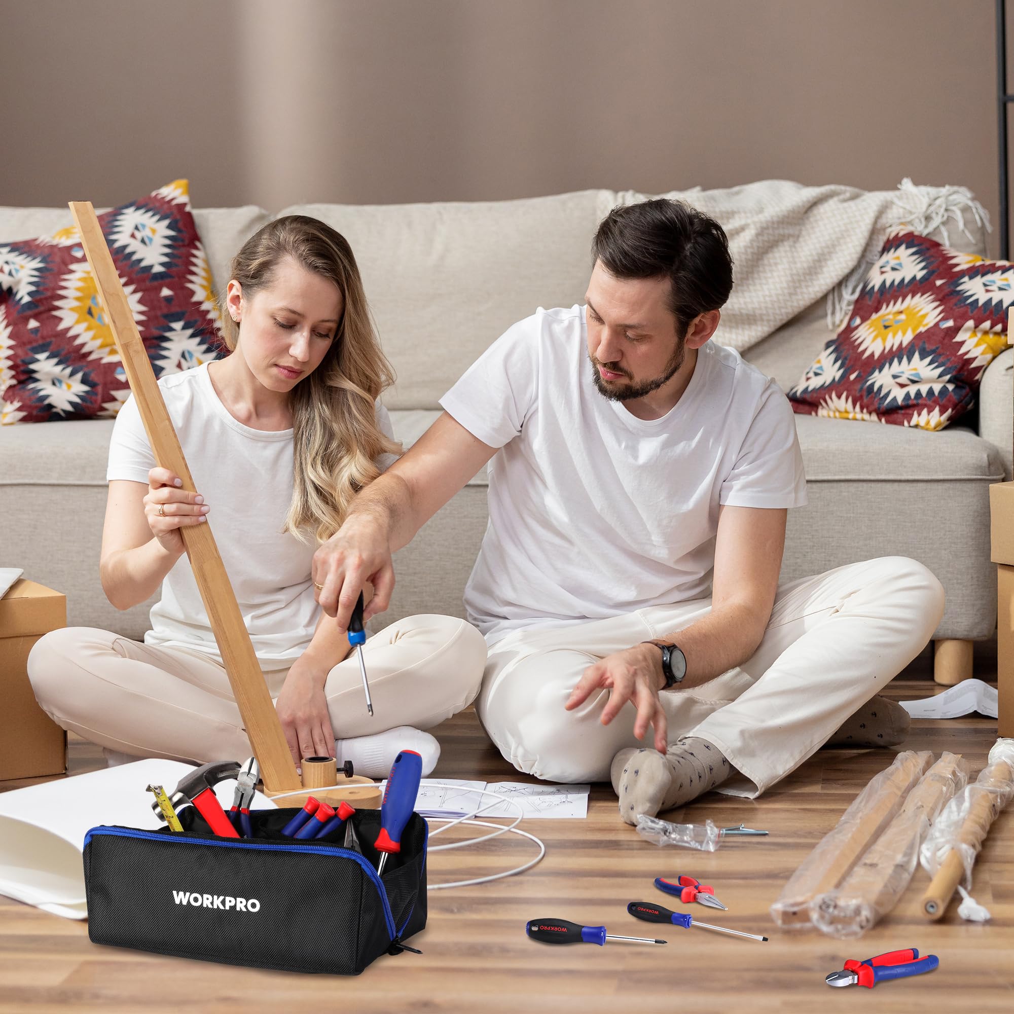 Dimensions of WORKPRO bag: 10 by 8 by 4.5 inches for ample capacity.