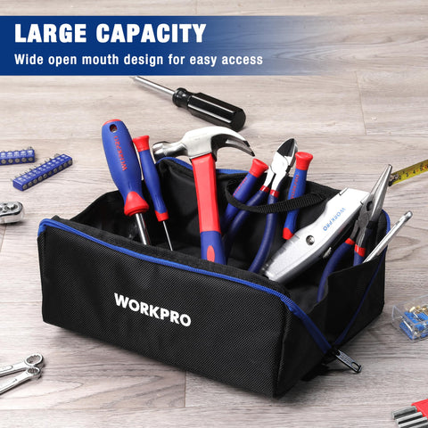 Versatile WORKPRO bag for tools, electronics, and office accessories.