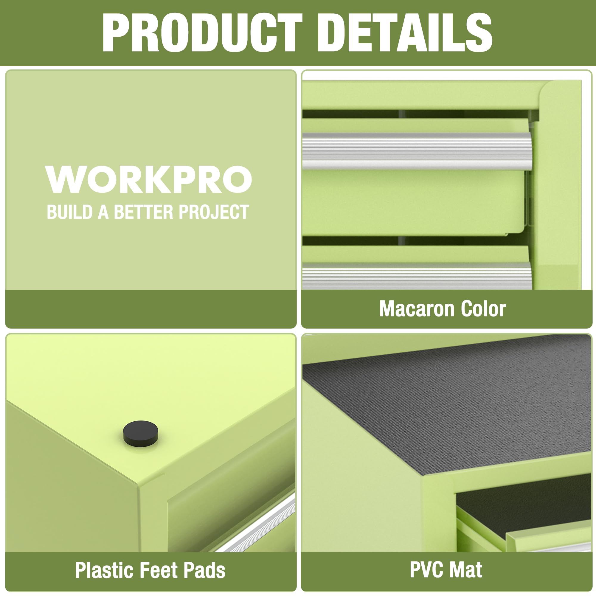 WORKPRO drawer with magnetic catches prevents sliding for safer access