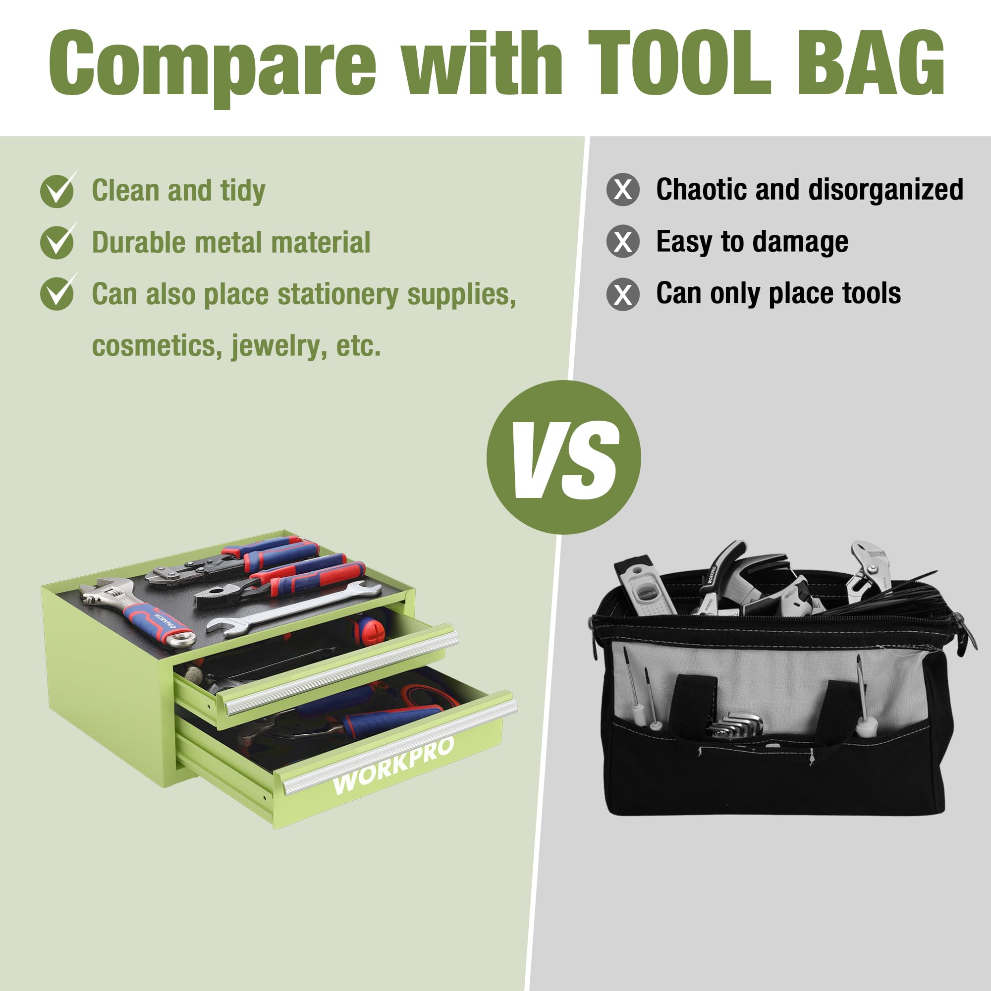PVC liners in the WORKPRO box protect tools and minimize movement