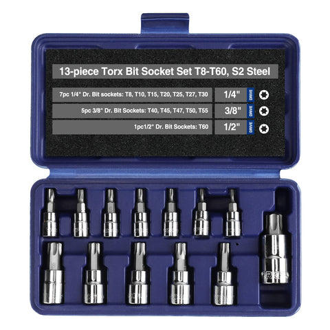 WORKPRO torx bit socket set in case open for easy access and viewing.