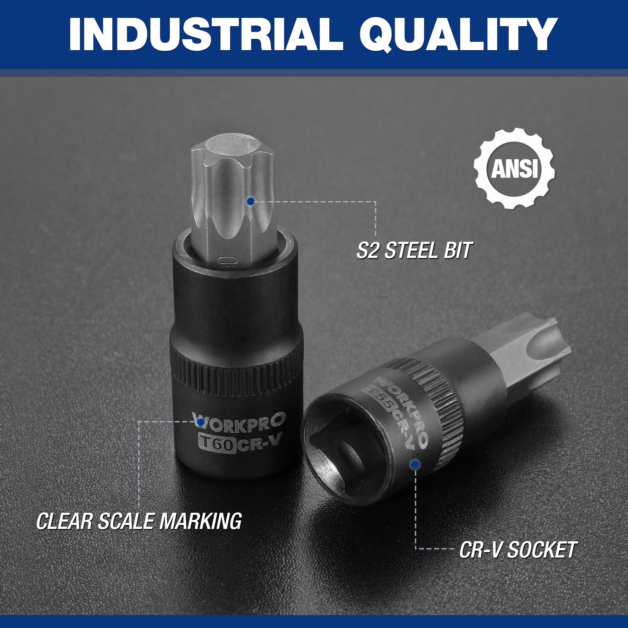 WORKPRO torx T60 bit in 1/2-inch drive for heavy-duty tasks.