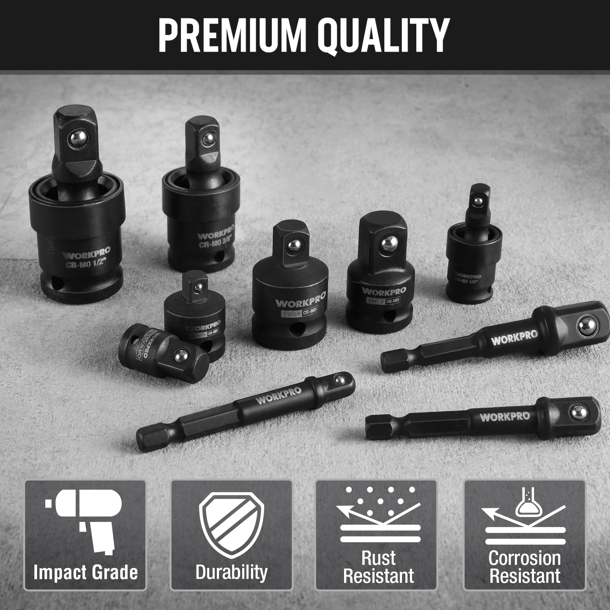 WORKPRO universal joint socket 1/4 captures 360-degree flexibility for tight spots.