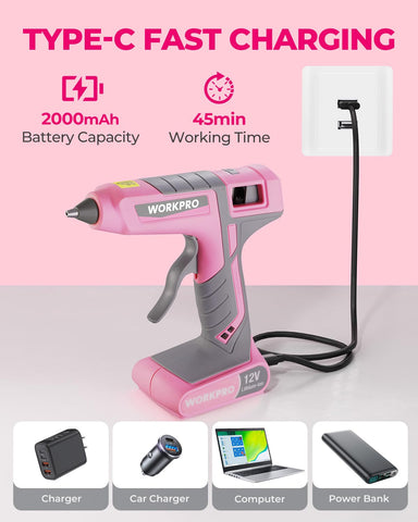 WorkPro USB-C charging port enables charging with common devices.