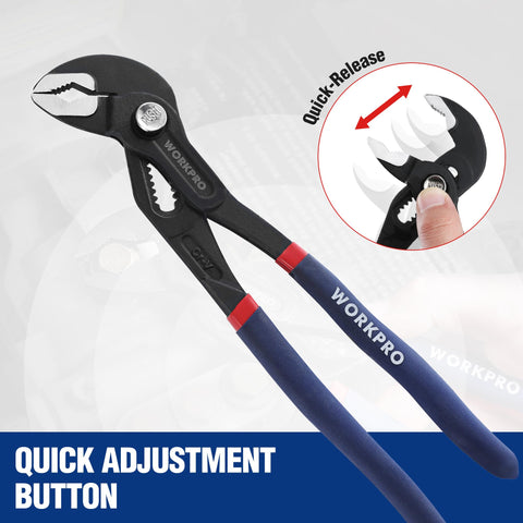 WORKPRO V-Jaw design with angled teeth for a secure hold.
