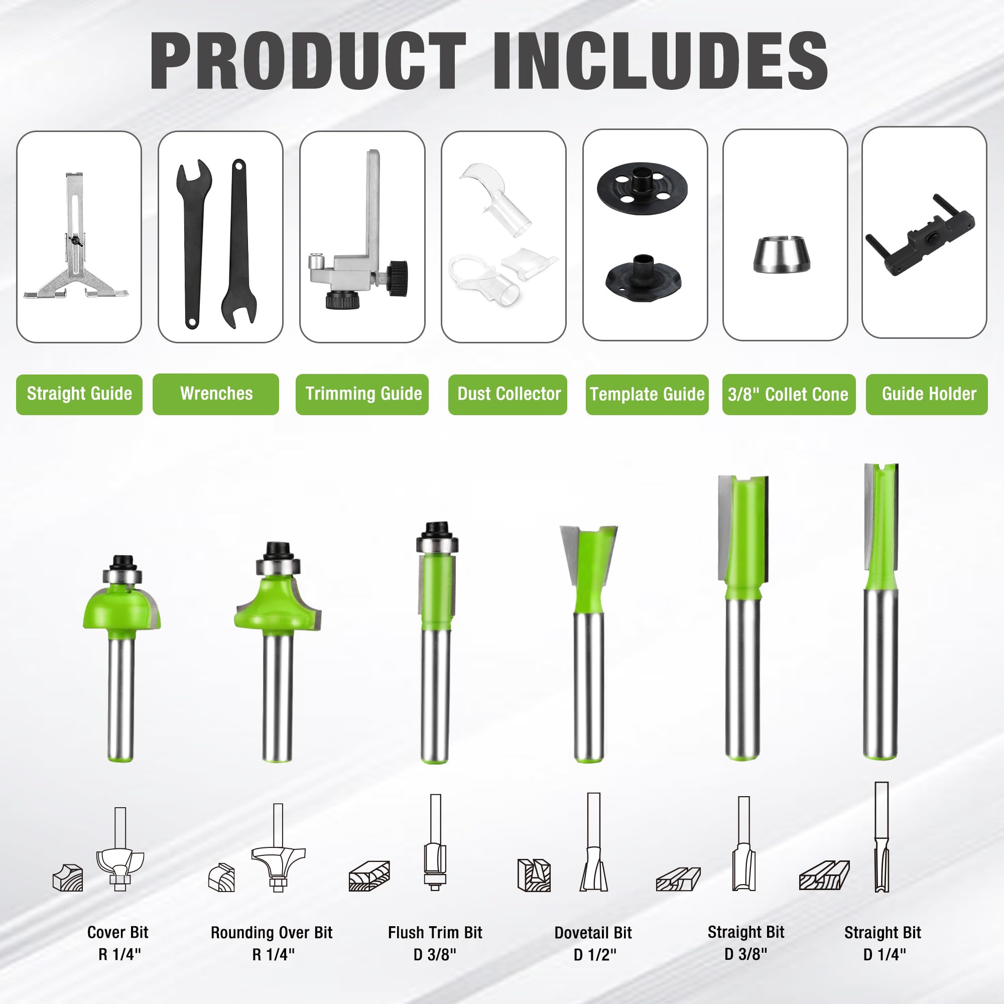 WORKPRO router with variable-speed control knob enables precise material handling.