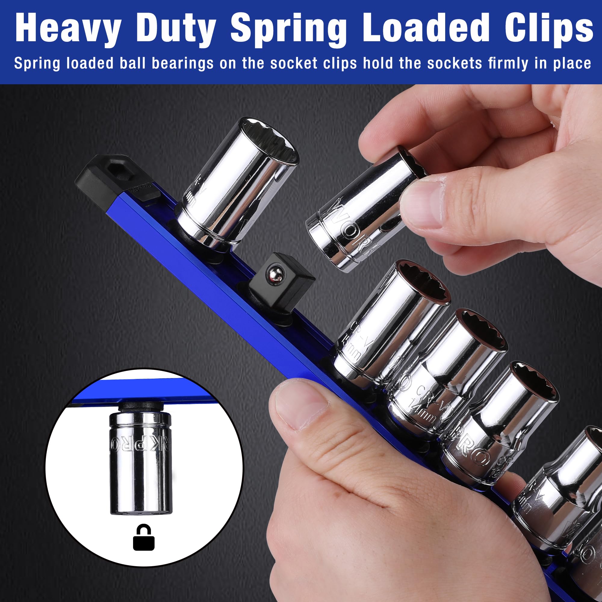 WORKPRO socket rail features a hanging hole for wall or cabinet mounting