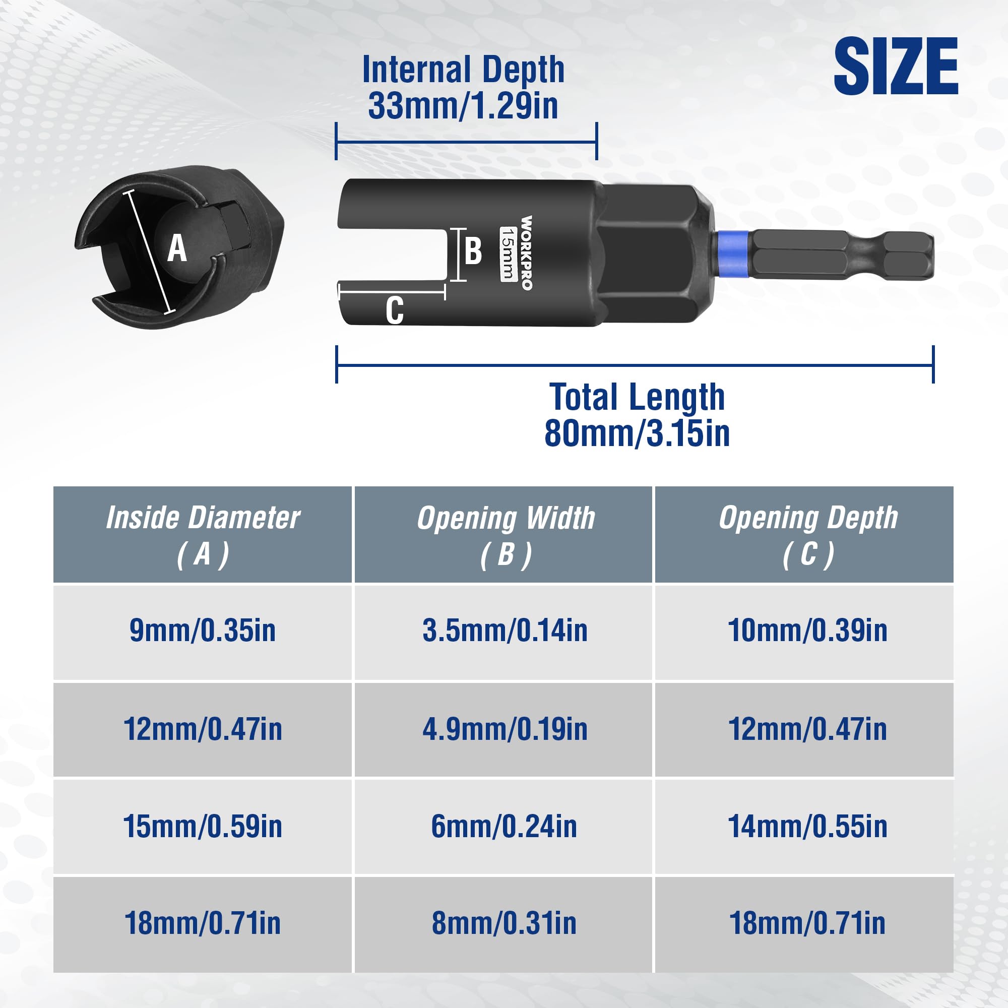 WORKPRO Wing Nut Driver 18mm accommodates larger nuts with steady torque.