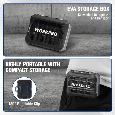 WORKPRO belt clip keeps the driver set handy on the job.