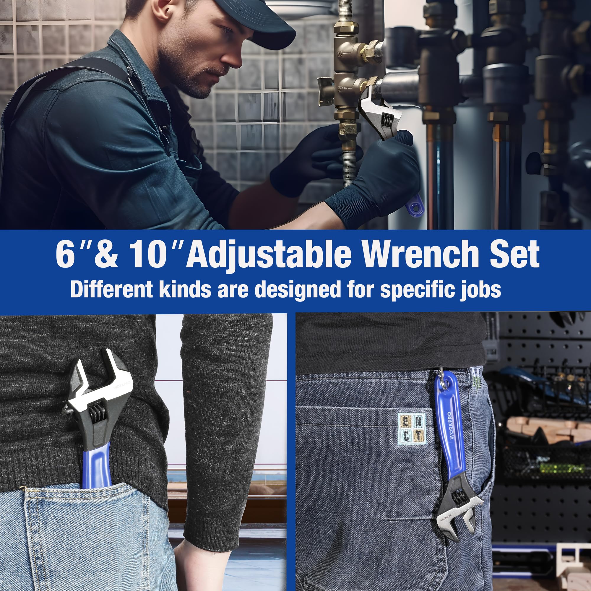 WORKPRO chrome vanadium steel build shown for long-lasting performance.