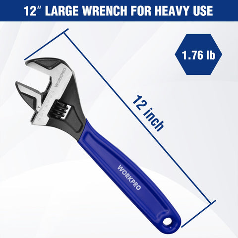 WORKPRO 12-Inch wrench is ideal for home, garage, and shop tasks.