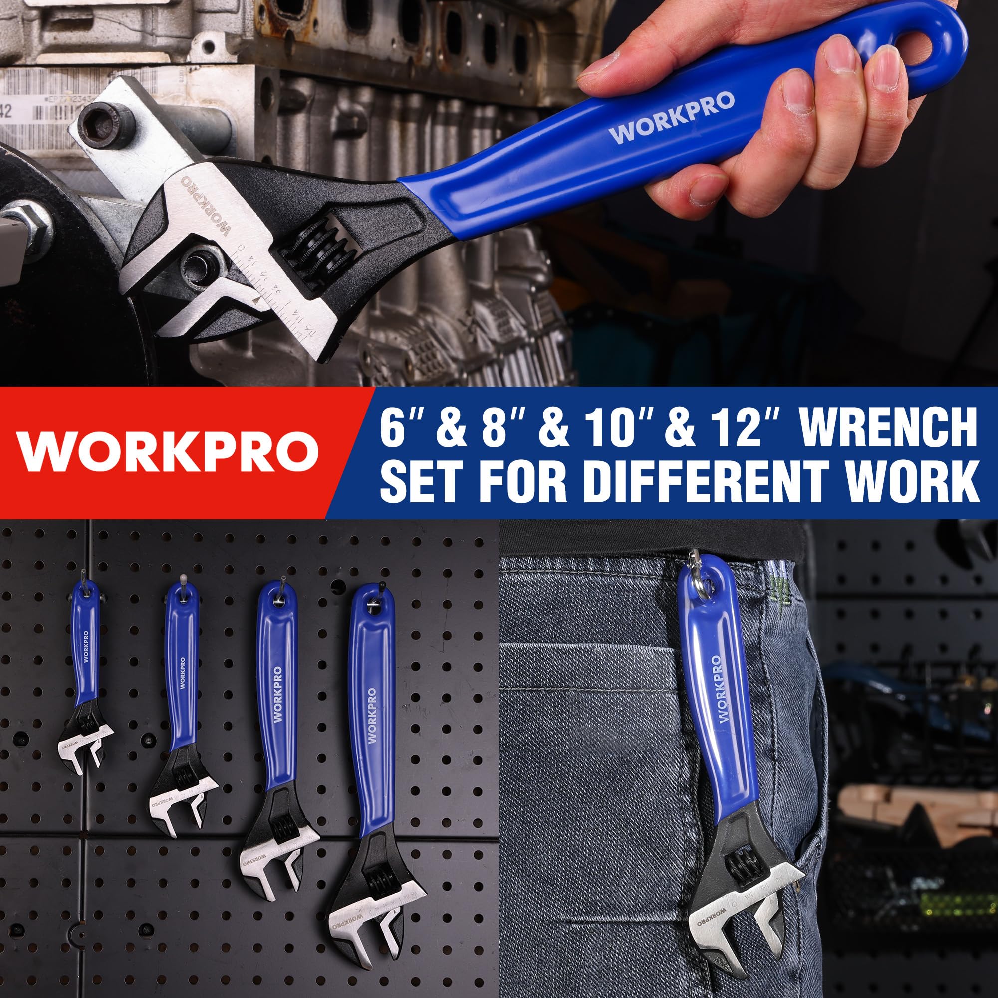 WorkPro black oxide finish on wrenches for corrosion resistance and longevity.