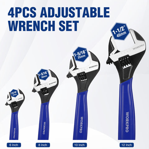 WorkPro wrench set on metal stand highlighting organization and portability.