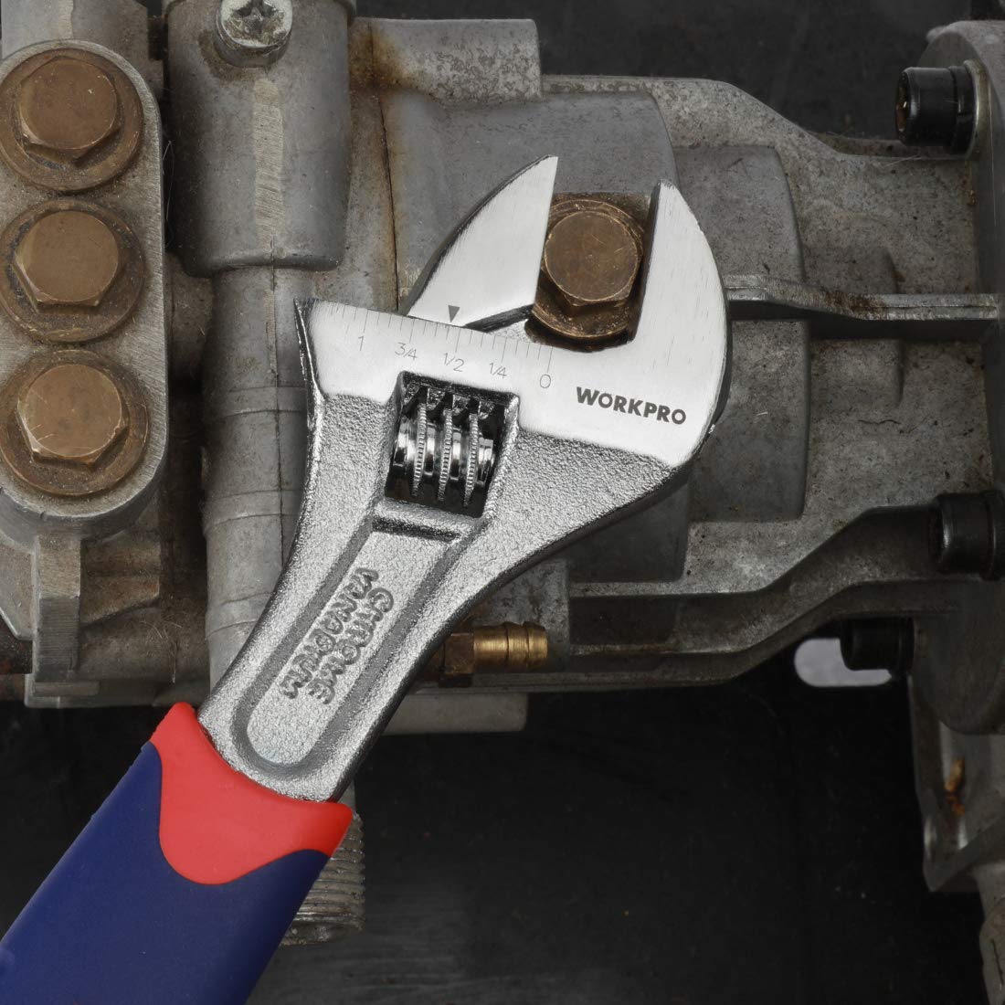 A practical repair setup shows WORKPRO wrenches in use.