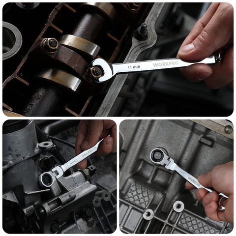 WORKPRO wrenches in auto and bike maintenance scenarios.