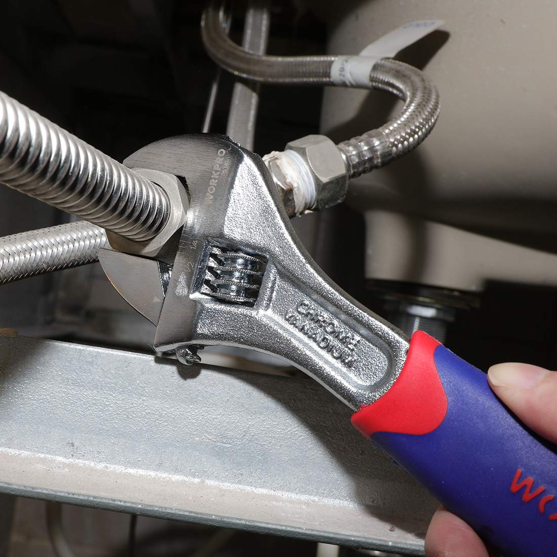 Chrome finish close-up highlights durability and visual appeal.
