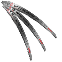 Worksky 15-inch blade closeup showing arc edge for efficient wood cutting.
