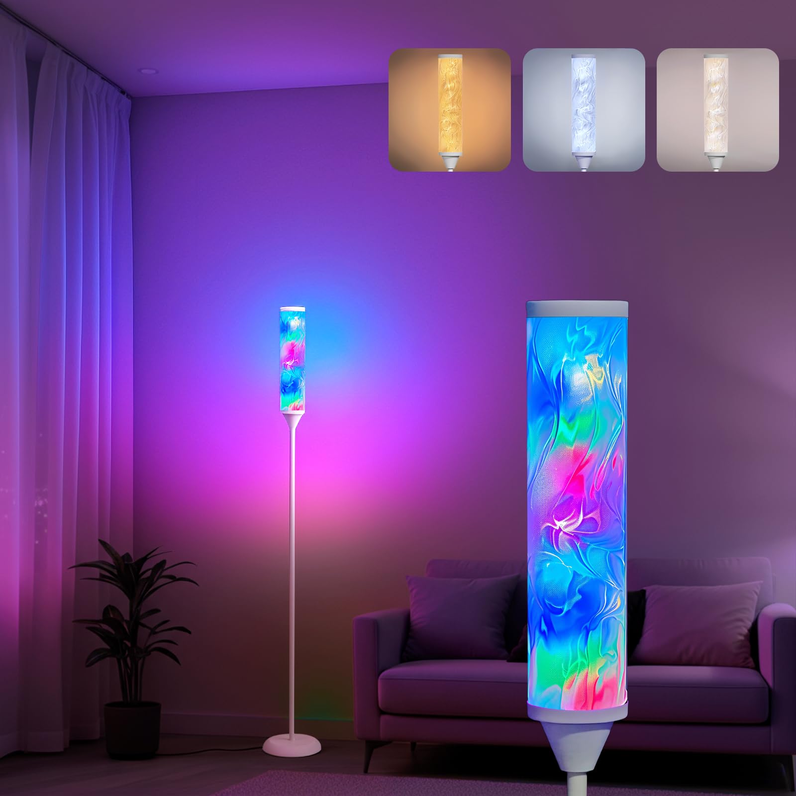WORLD WIN Prism Glow Floor Lamp front view with water ripple glow for ambiance