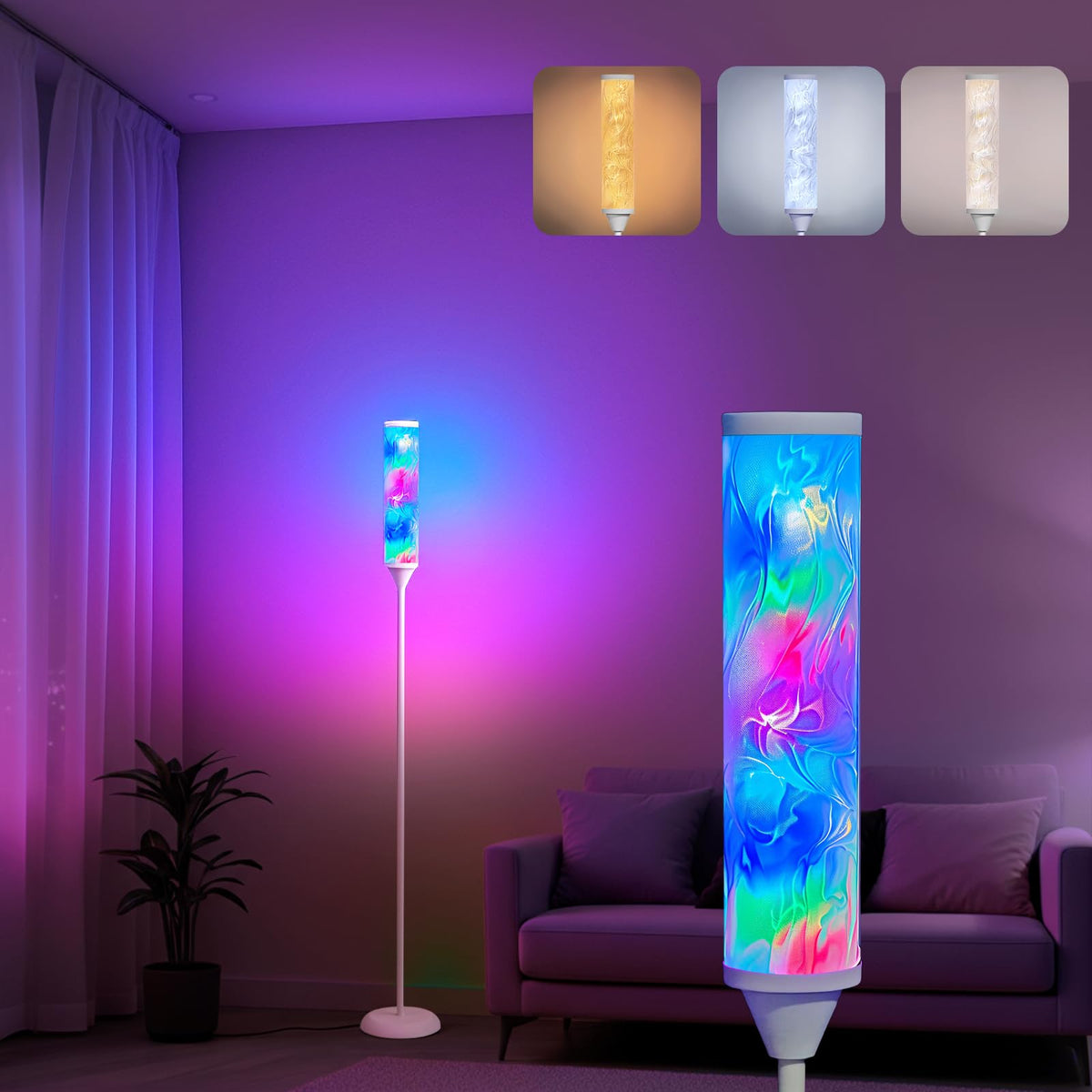 WORLD WIN Prism Glow Floor Lamp front view with water ripple glow for ambiance