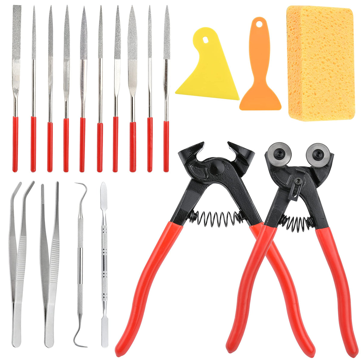 Worldity 19 Pcs Mosaic Tools Kit cutting pliers for precise glass cuts.