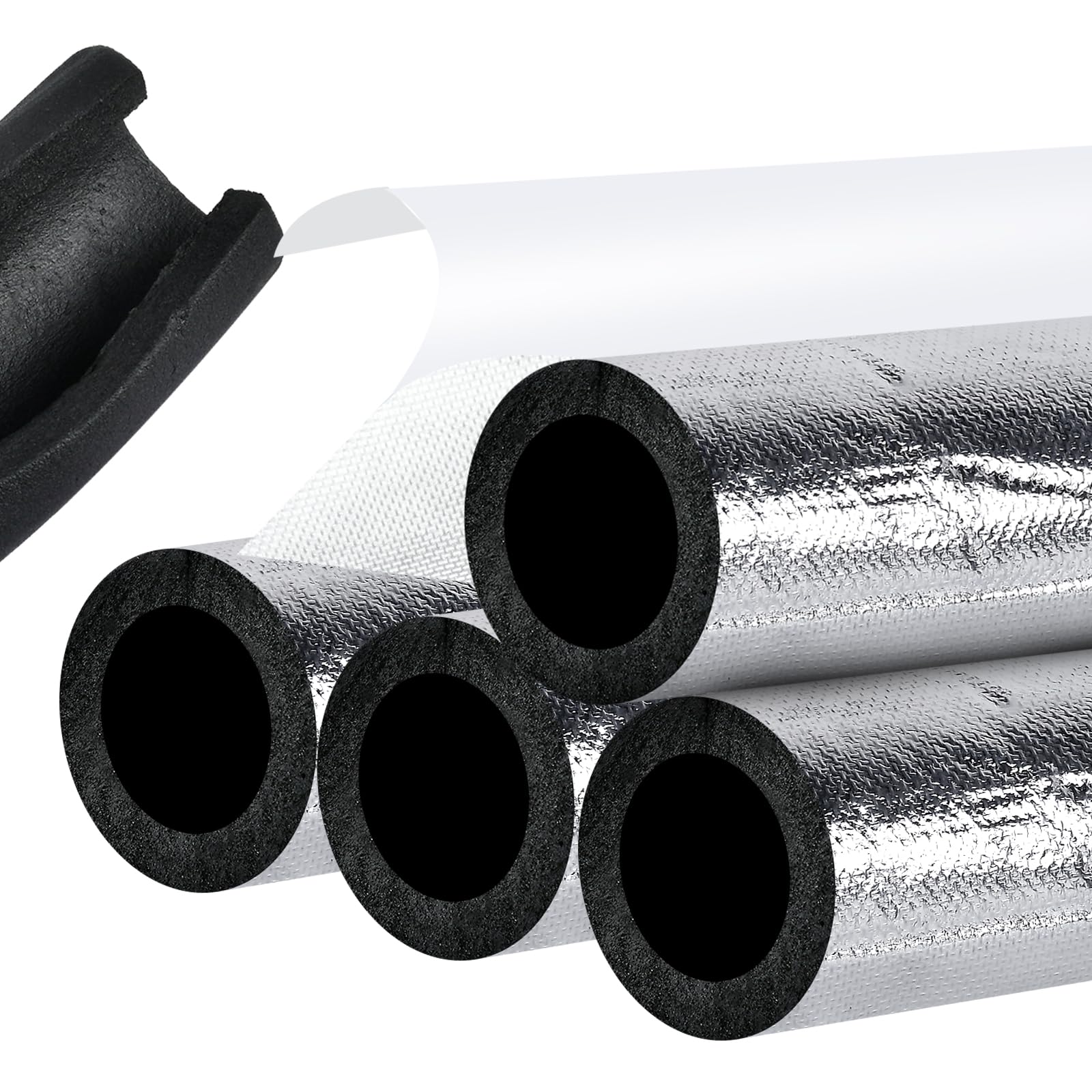 Worldity 4-pack insulation tubes wrapped around 2-inch copper pipe for reduced heat loss.