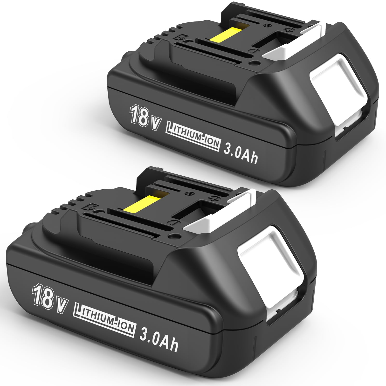 Worthmah 2-pack 18V battery front view showing compact yet robust design for longer run time.
