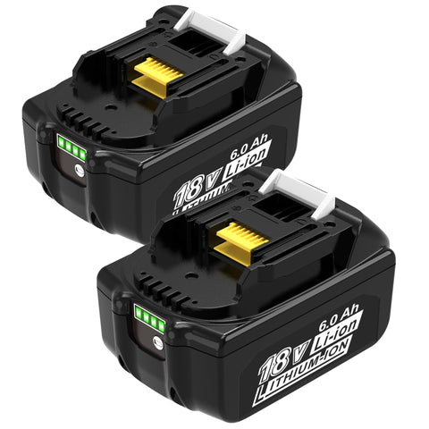 Worthmah 2Pack 6000mAh 18V battery front view powering Makita tools
