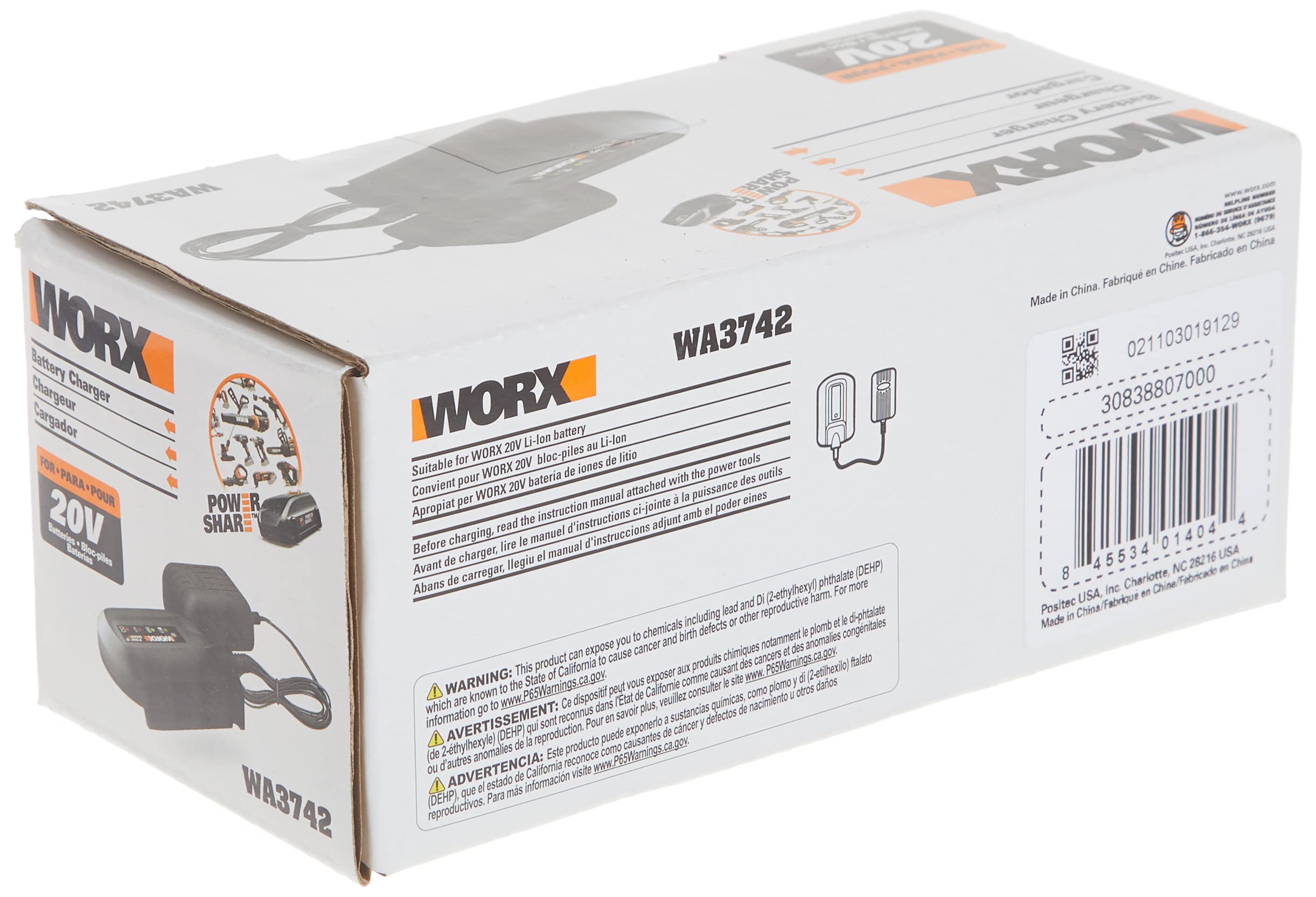 WORX WA3742 charger in a workshop setup for quick power on demand