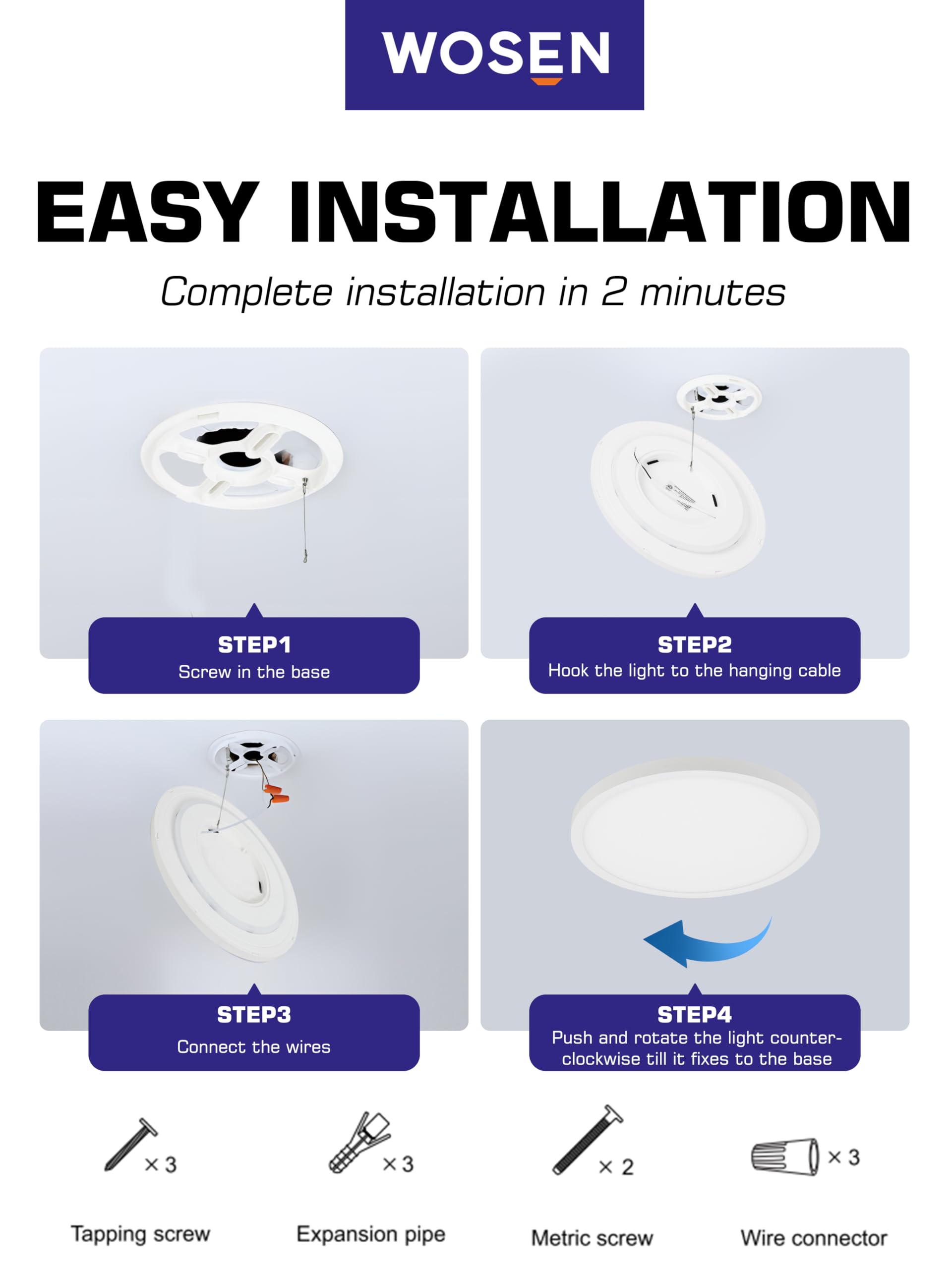 Wosen 12-inch RGB ceiling light installation-ready image with remote.