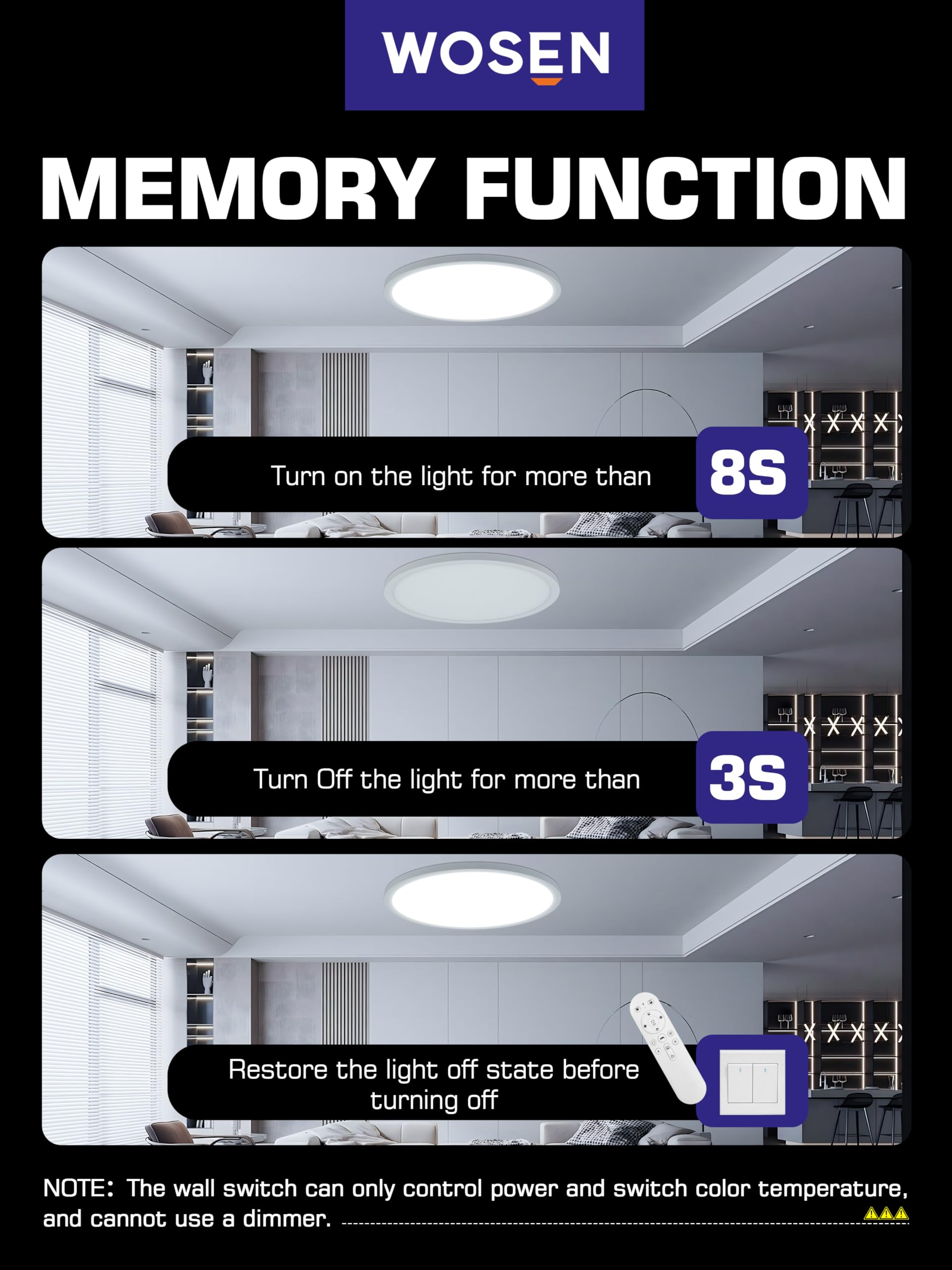 Wosen 12-inch RGB ceiling light night-light mode in hallway.