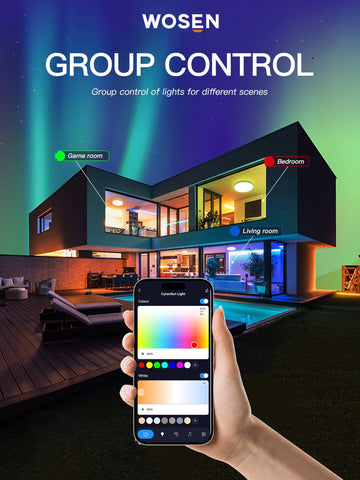 Wosen 12-inch RGB ceiling light ultra-slim profile close-up.