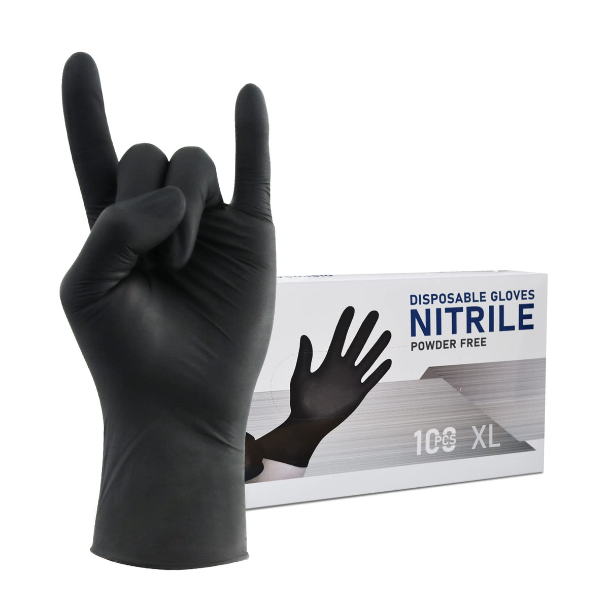 Wostar Black Nitrile Gloves XL, 4mil pack, durable for tough tasks.