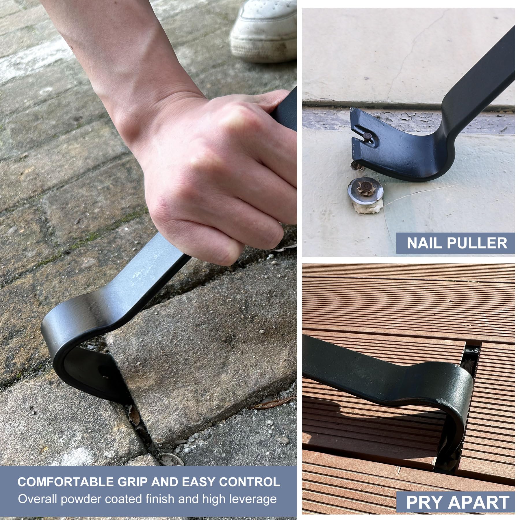 WOTAHI 15-inch heavy-duty pry bar for leverage in demolition tasks.