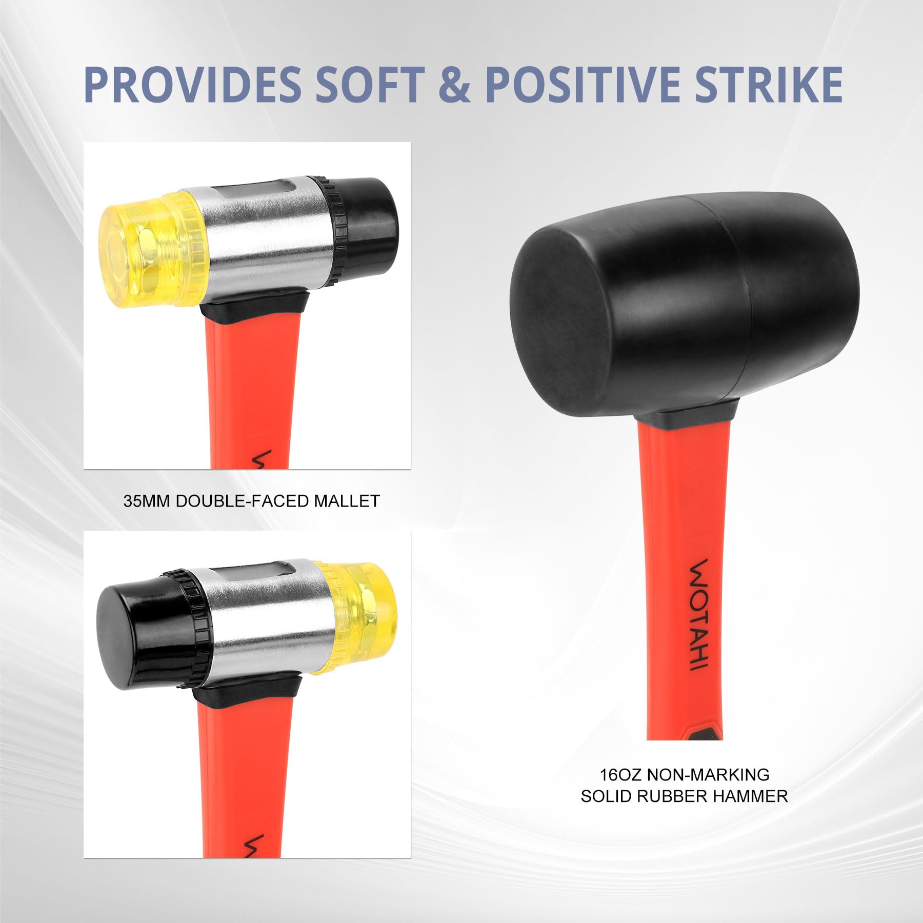 WOTAHI ergonomic fiberglass handle with soft grip reduces vibration and improves control